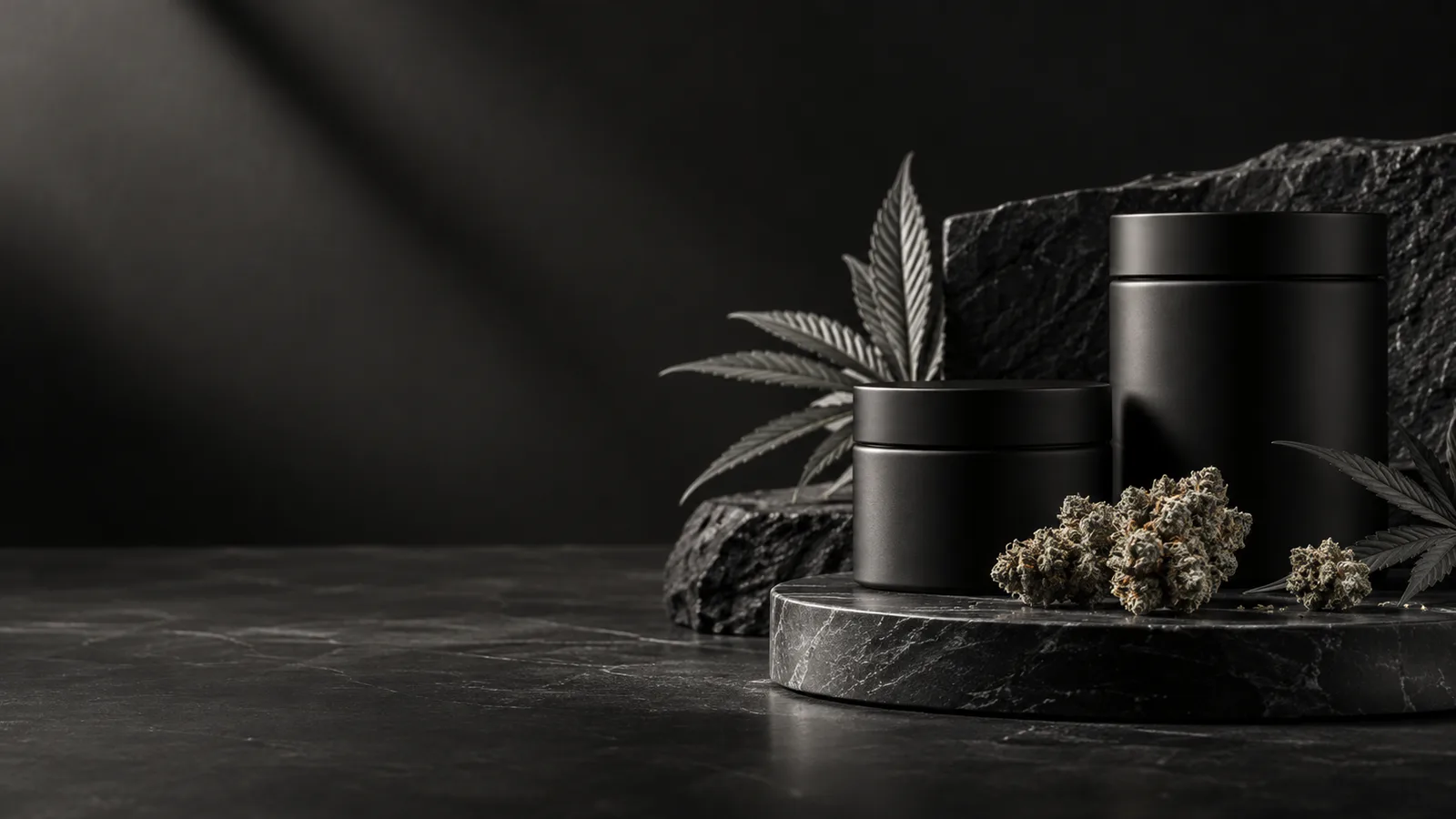 Premium cannabis products in matte black packaging